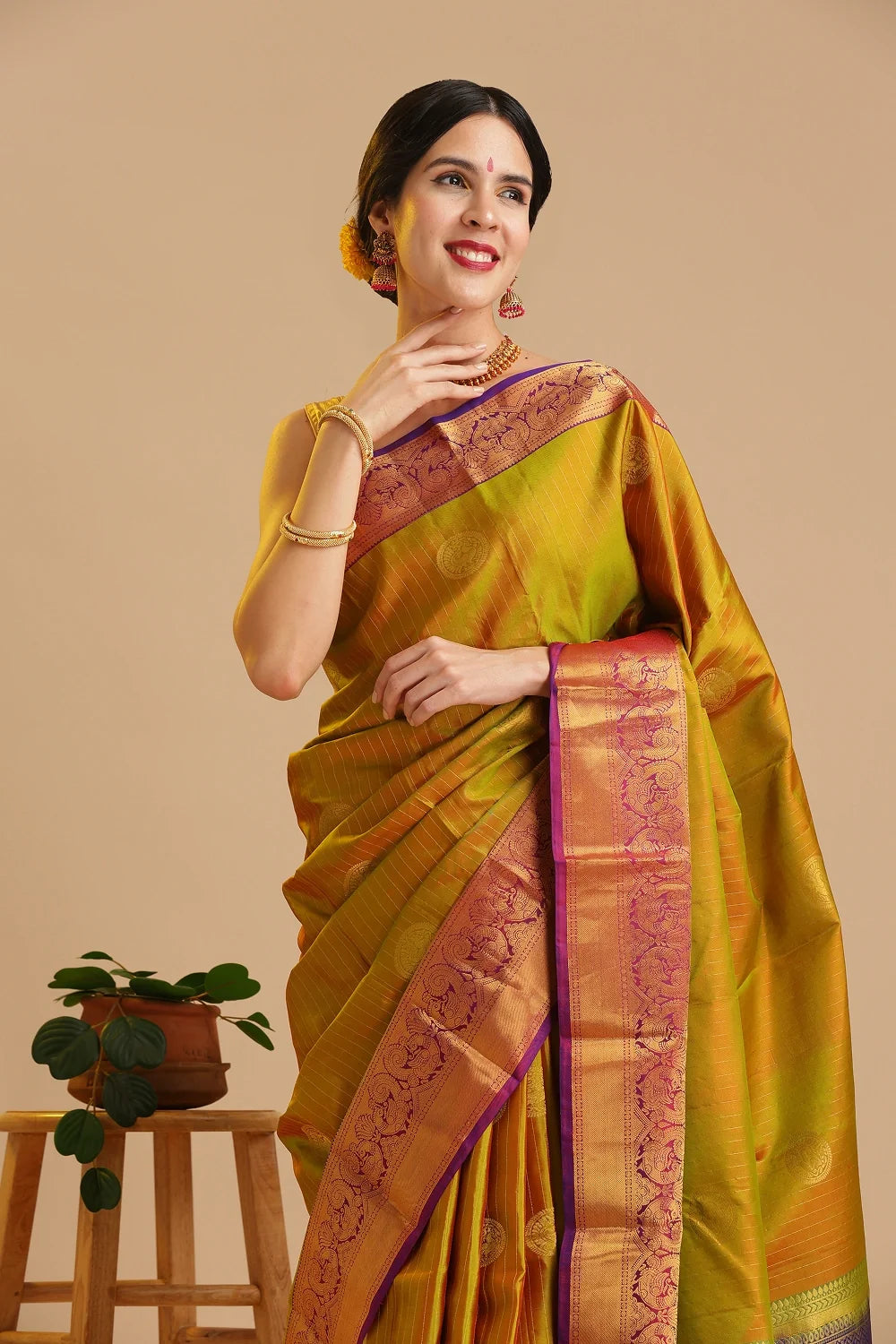 Yellow & Blue Aura Kodiyala Pure Silk Saree
