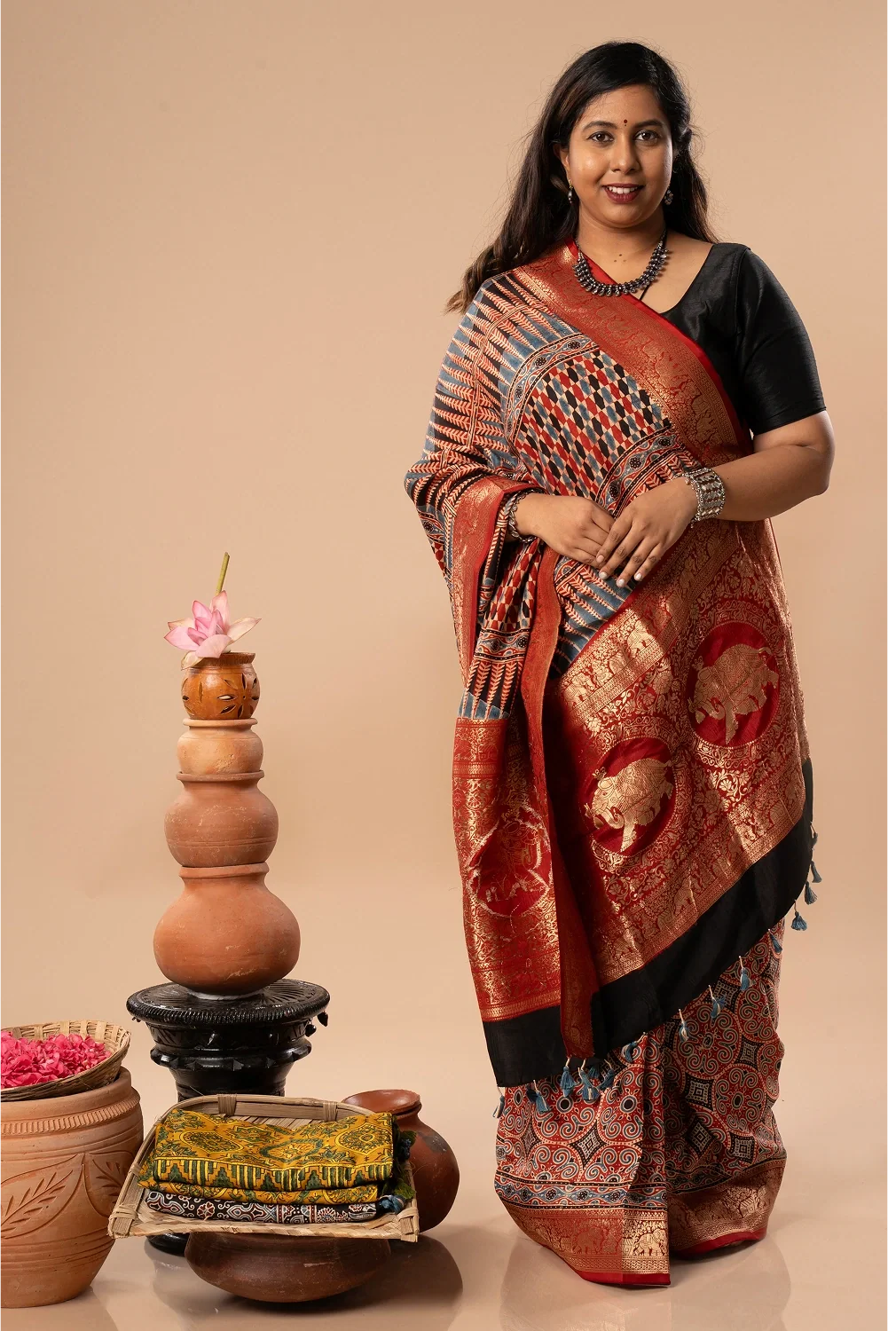 Silent Strength - Ajrakh Dola Saree