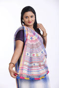 Blue with Pink Bhujodi Saree with Yellow Highlights – Handwoven in Organic Kala Cotton