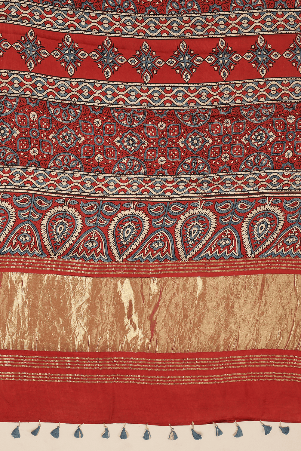 Timeless in Red – Ajrakh × Bandhani in Modal Silk Saree with rich Lagdipatta Pallu