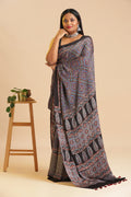 Black Heritage Charm – Classic Ajrakh Block Printed Modal Silk Saree