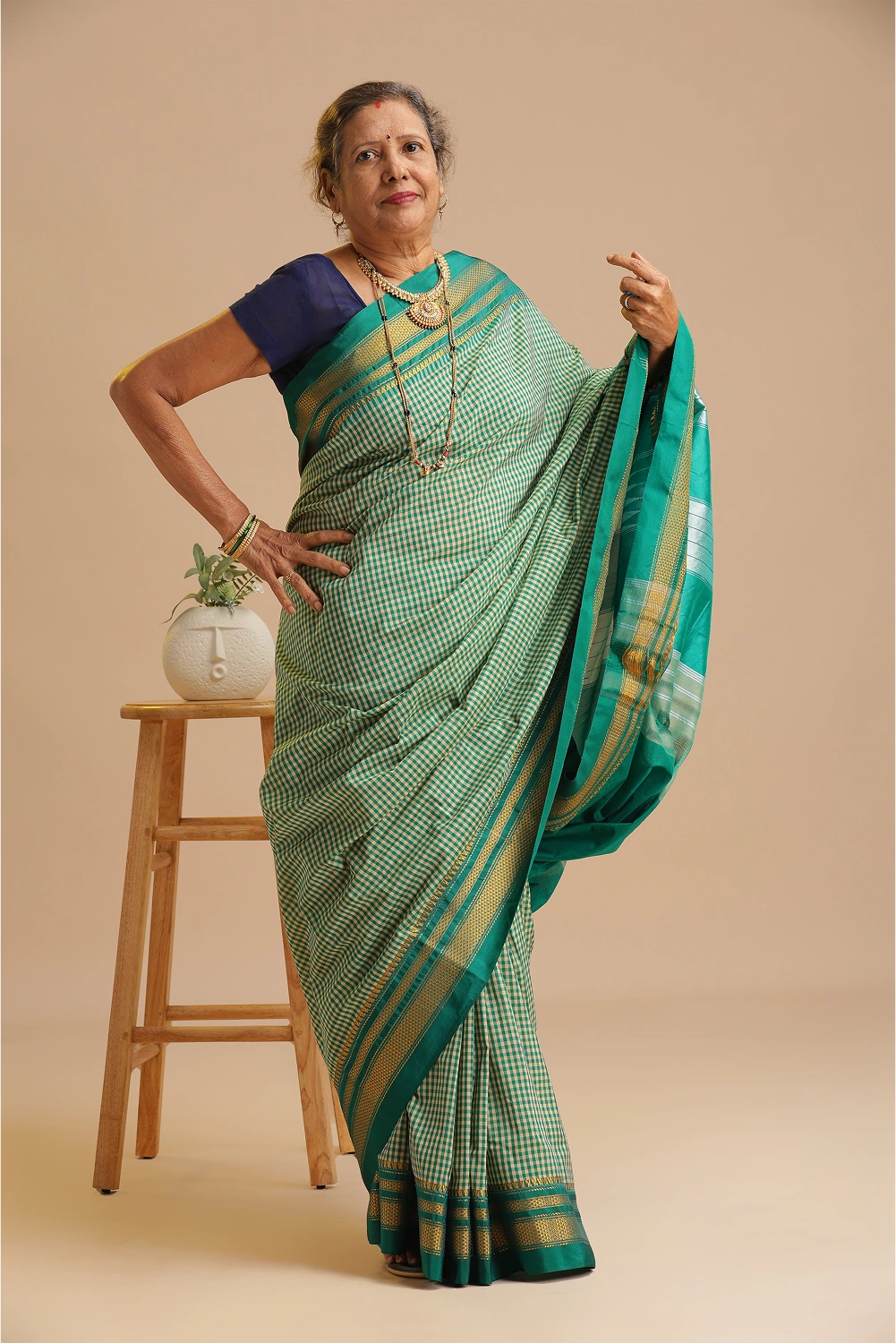 Teal Checkered- Ilkal Saree