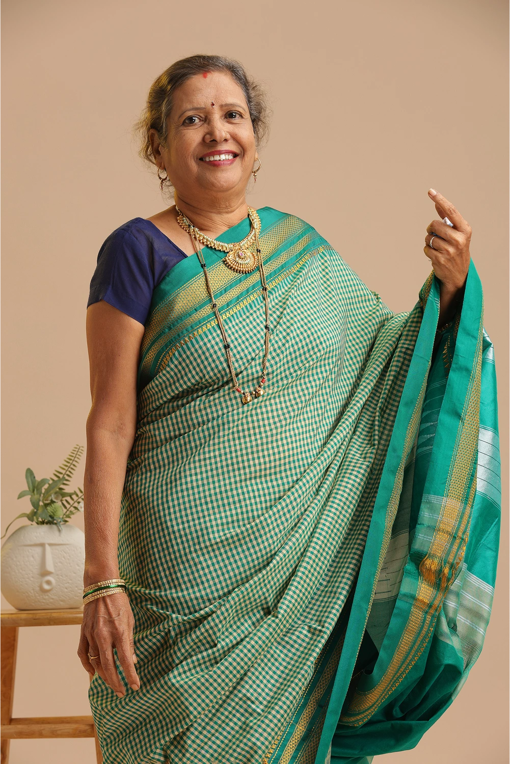 Teal Checkered- Ilkal Saree