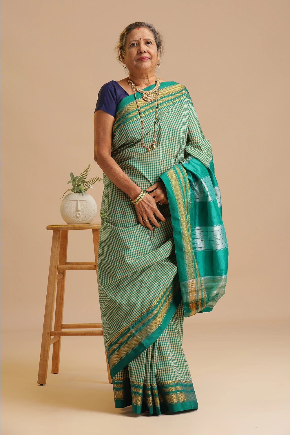 Teal Checkered- Ilkal Saree