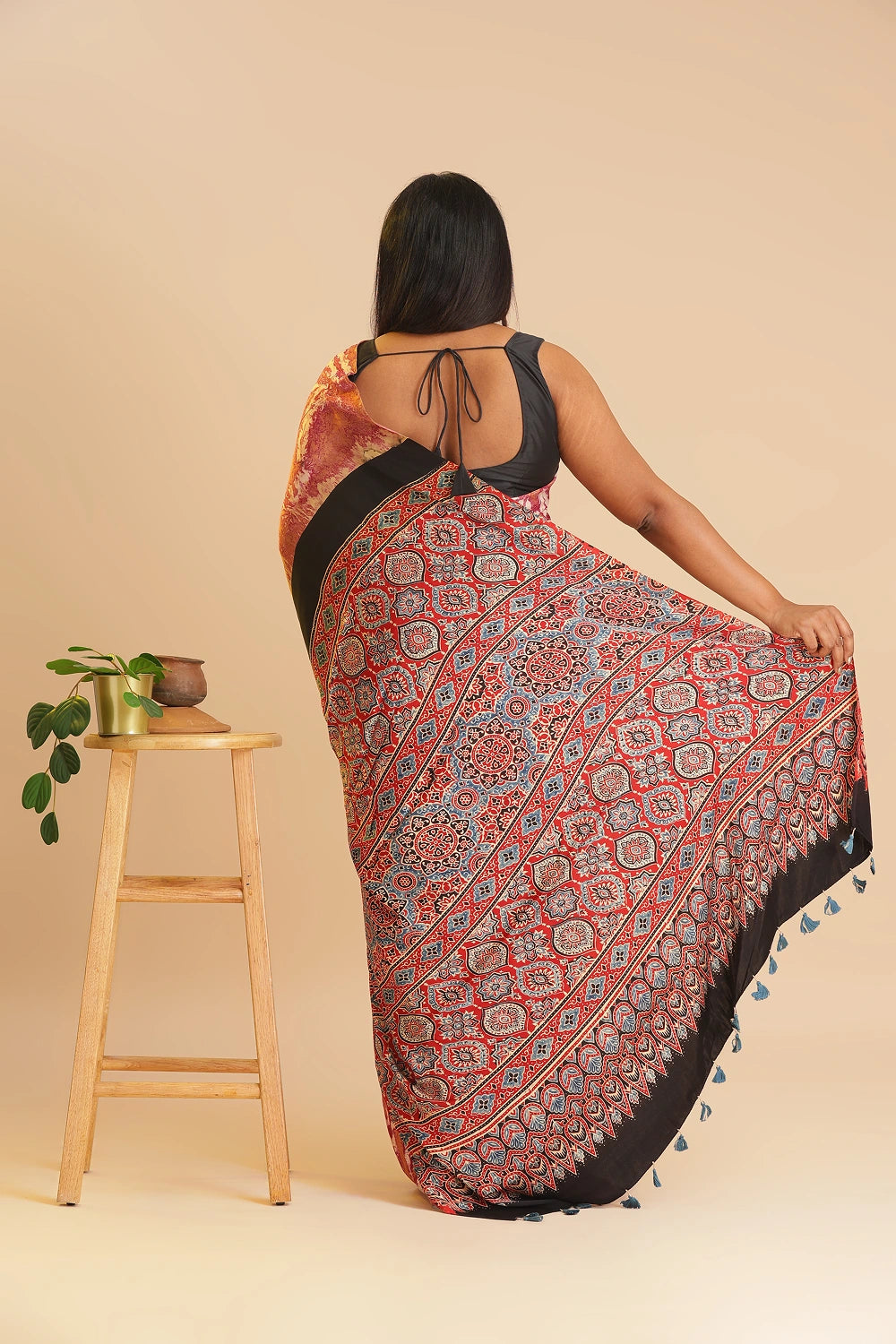 Pink Heritage Charm – Classic Ajrakh Modal Silk Saree with Abstract Marble Pattern