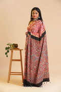 Pink Heritage Charm – Classic Ajrakh Modal Silk Saree with Abstract Marble Pattern
