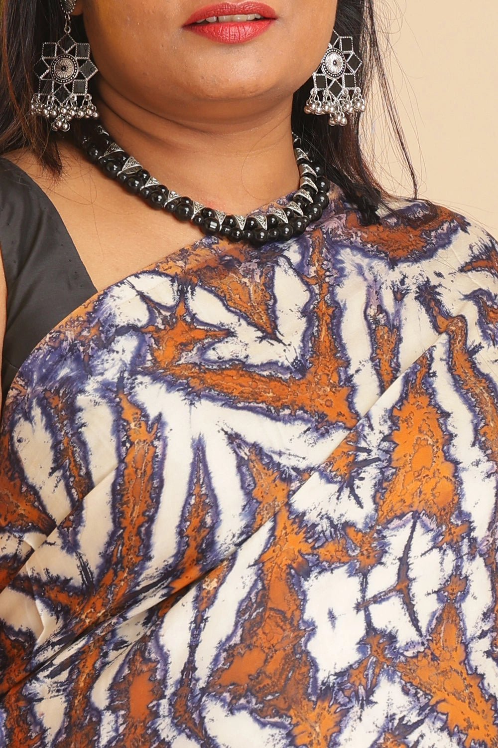Brown Heritage Charm – Classic Ajrakh Modal Silk Saree with Abstract Marble Pattern