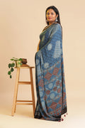 Blue Heritage Charm – Classic Ajrakh Block Printed Modal Silk Saree
