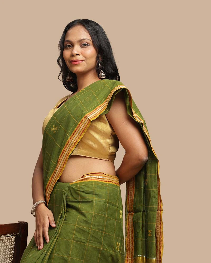 Olive Meadow Udupi Cotton Saree | Handwoven