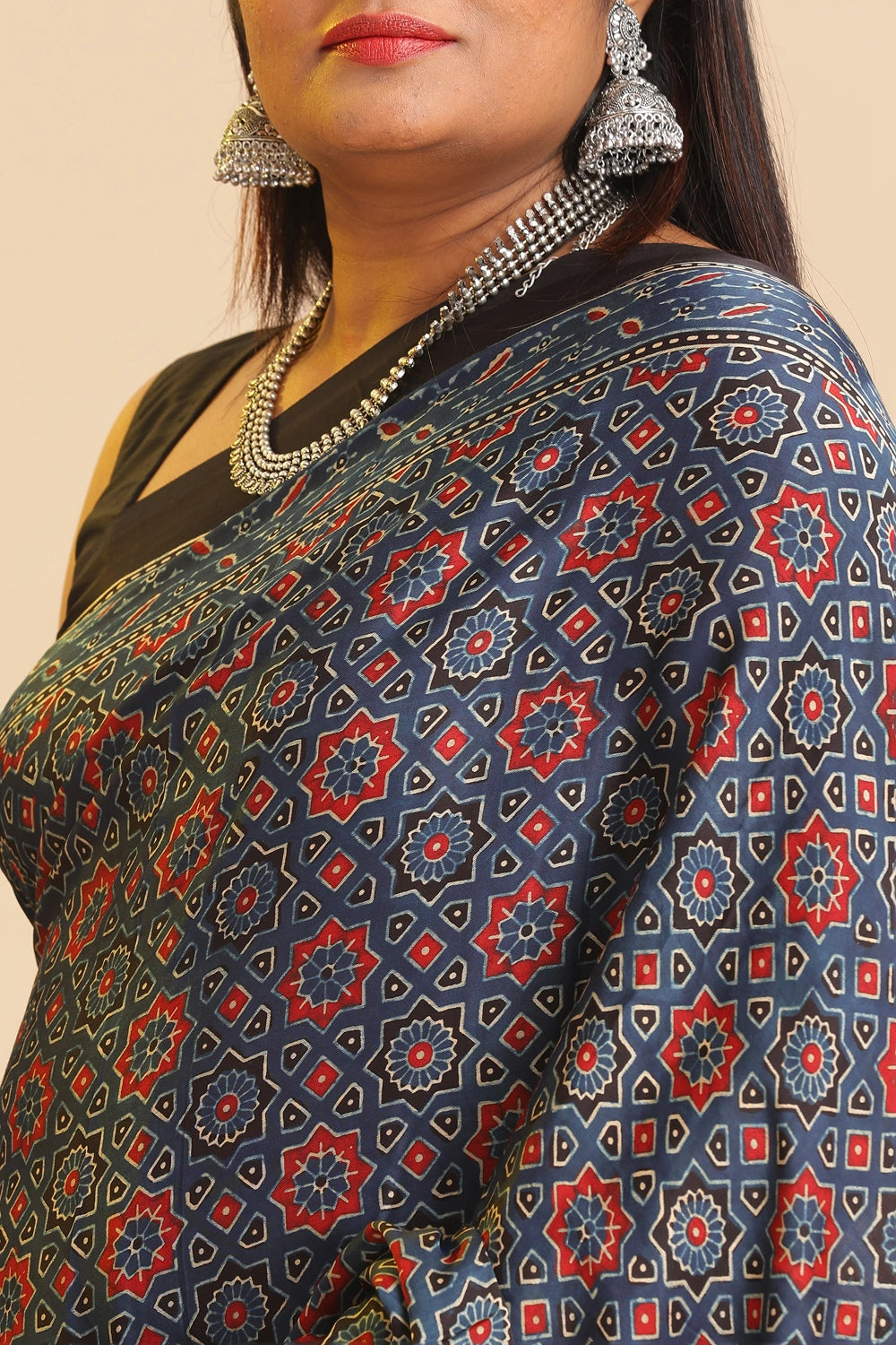 Blue Heritage Charm – Classic Ajrakh Block Printed Modal Silk Saree
