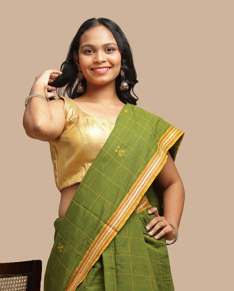Olive Meadow Udupi Cotton Saree | Handwoven