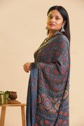 Blue Heritage Charm – Classic Ajrakh Block Printed Modal Silk Saree