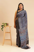 Grey Heritage Charm – Classic Ajrakh Block Printed Modal Silk Saree