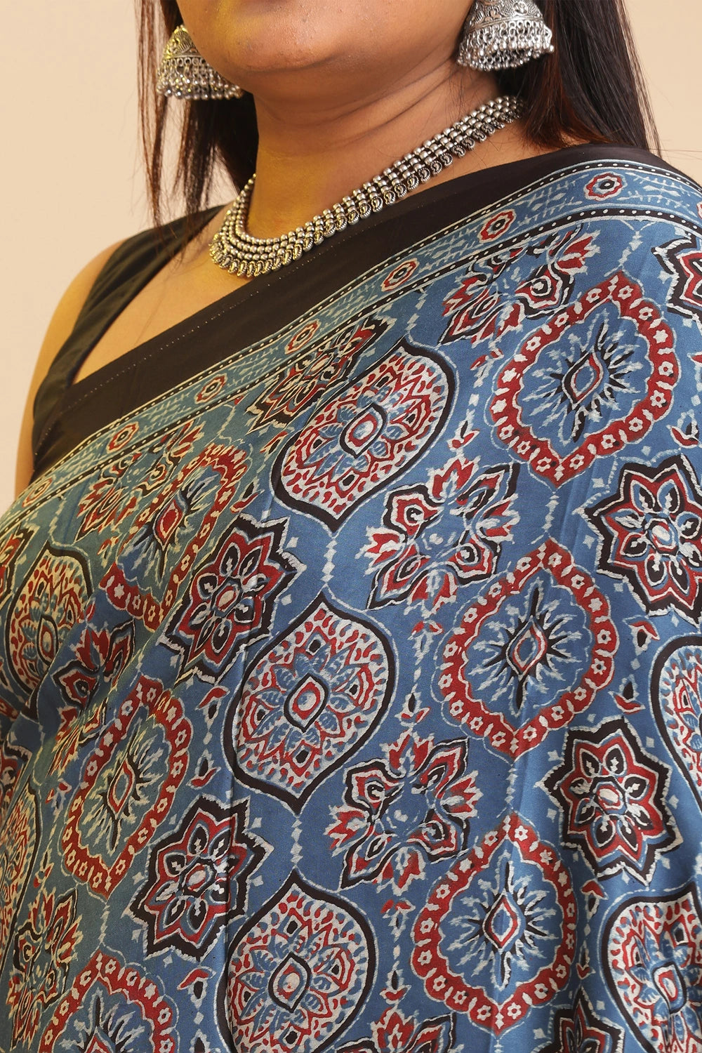 Blue Heritage Charm – Classic Ajrakh Block Printed Modal Silk Saree