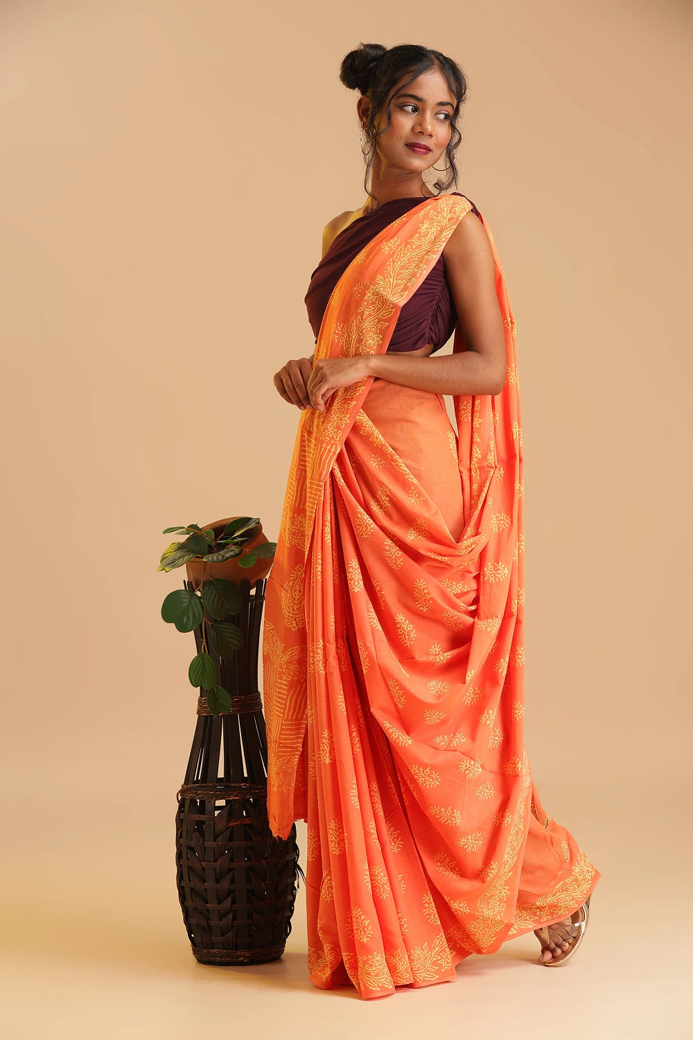 Sunset Bloom - Chanderi Cotton Saree