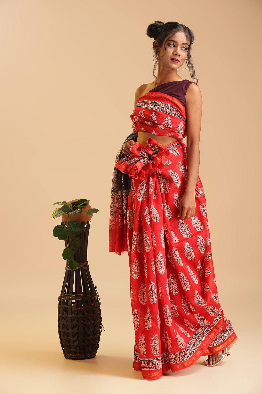 Crimson Heritage - Chanderi Cotton Silk Saree