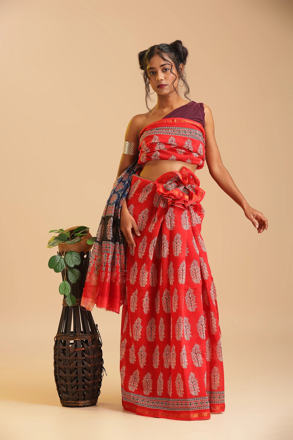 Crimson Heritage - Chanderi Cotton Silk Saree