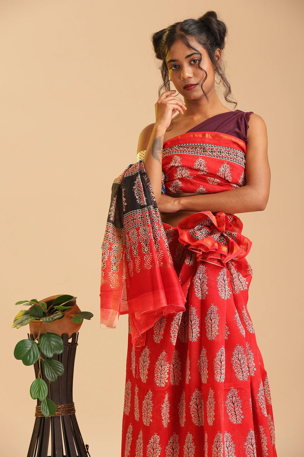 Crimson Heritage - Chanderi Cotton Silk Saree