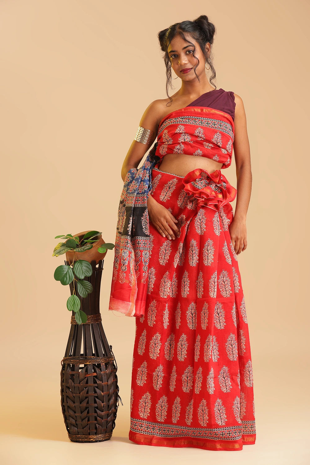 Crimson Heritage - Chanderi Cotton Silk Saree