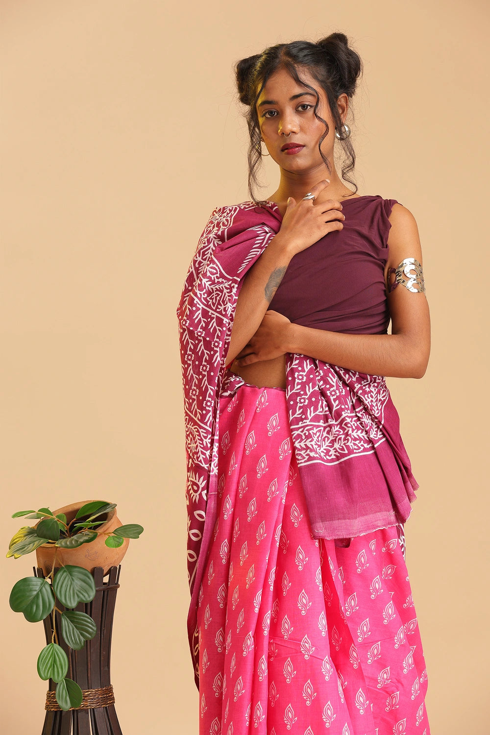 Rosewood Charm - Chanderi Cotton Saree