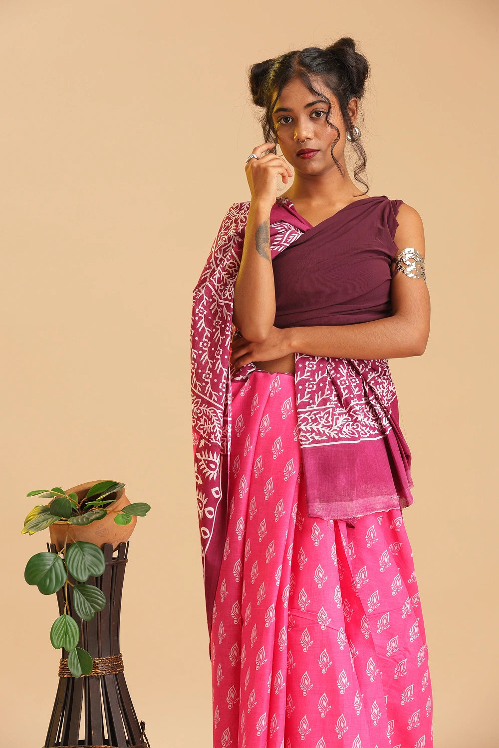Rosewood Charm - Chanderi Cotton Saree