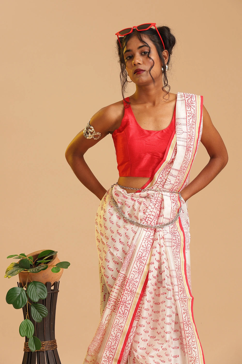 Sindoori Whisper - Chanderi Cotton Silk Saree