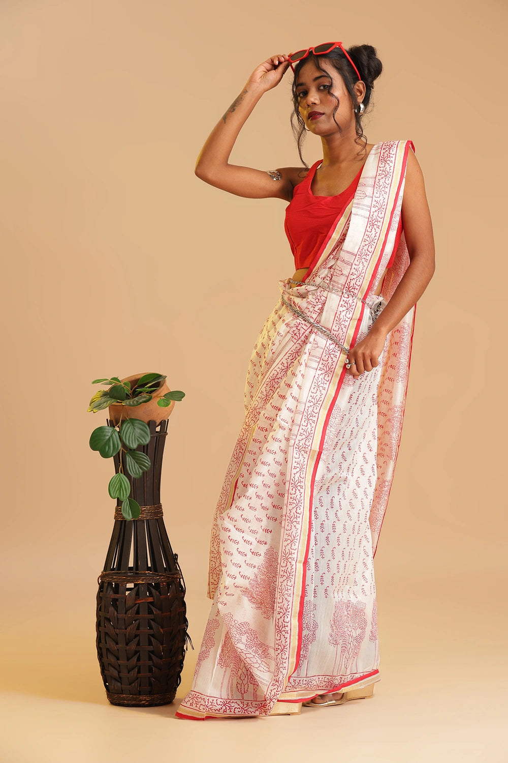 Sindoori Whisper - Chanderi Cotton Silk Saree