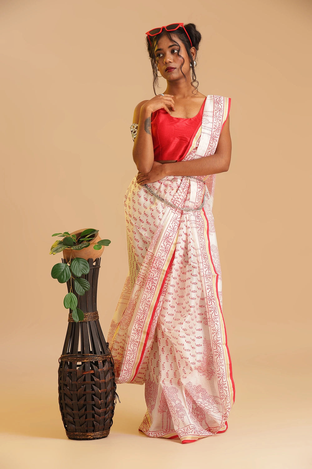 Sindoori Whisper - Chanderi Cotton Silk Saree