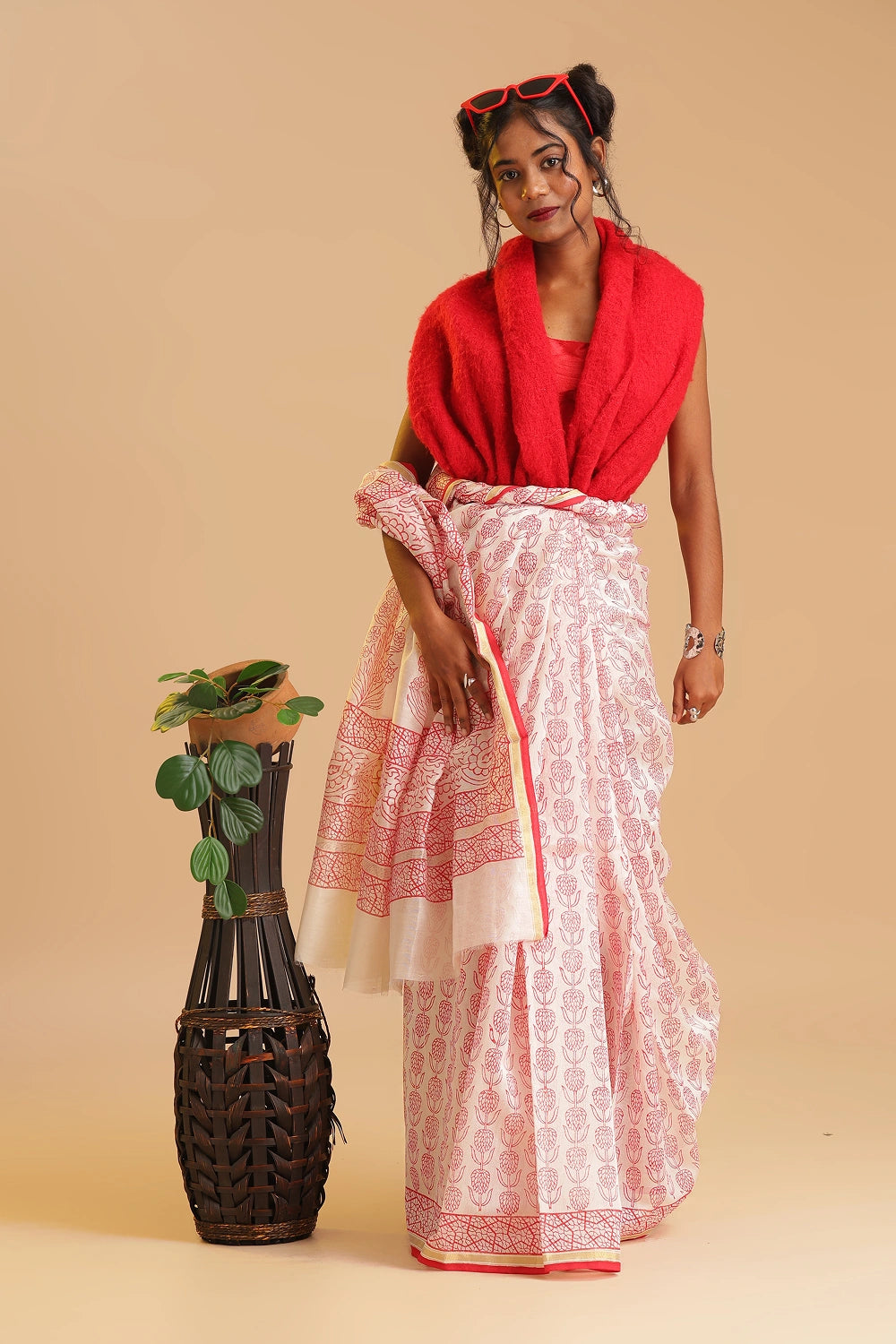 Ivory Blossom - Chanderi Cotton Silk Saree