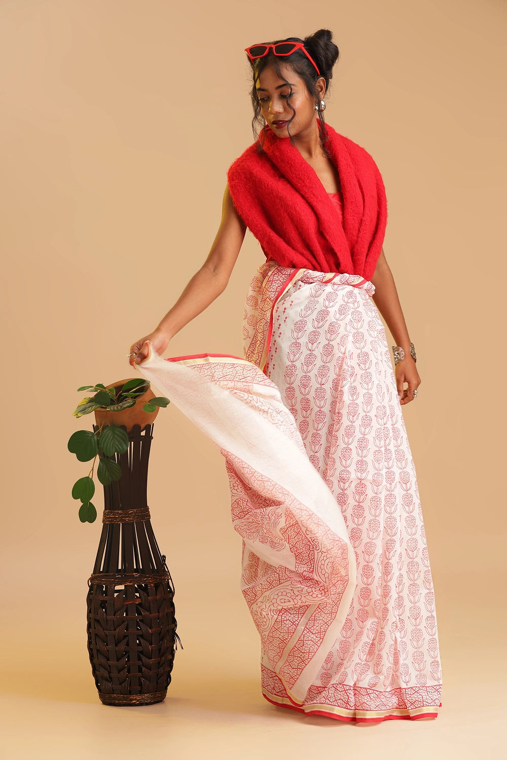 Ivory Blossom - Chanderi Cotton Silk Saree