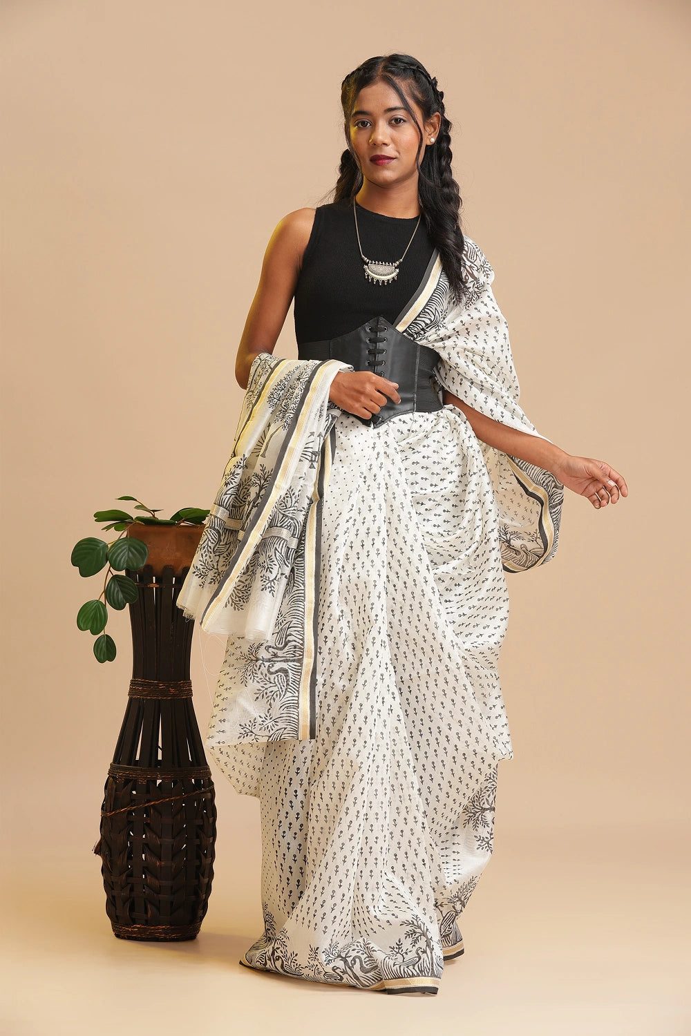 Swan Sapphire - Chanderi Cotton Silk Saree