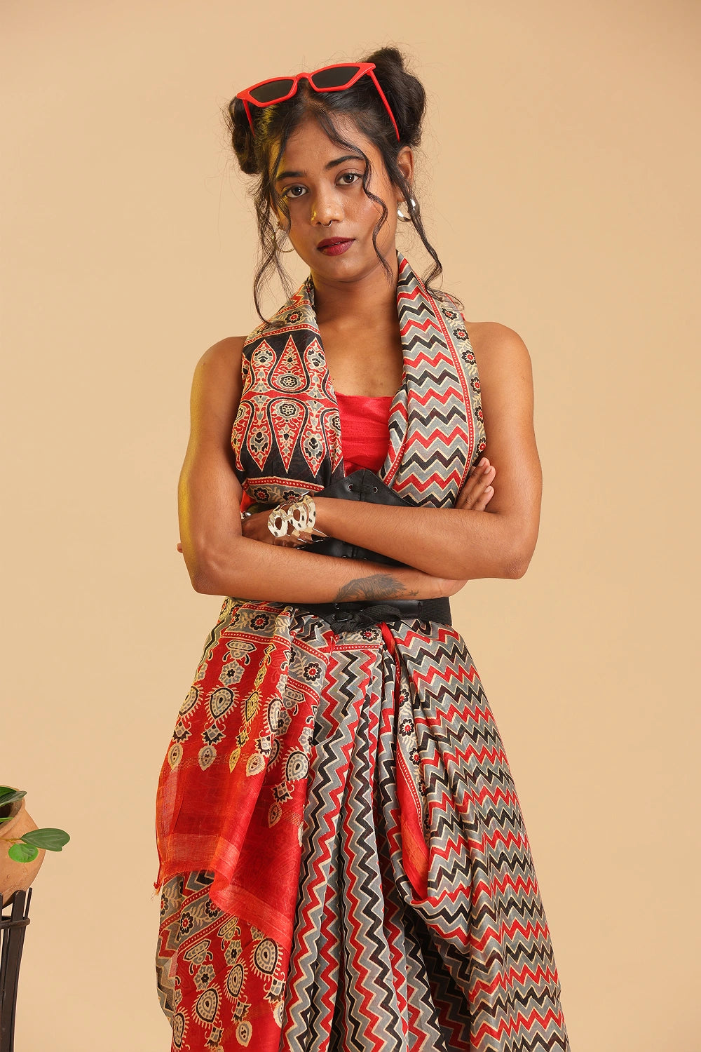Chaotic Red - Chanderi Cotton Silk Saree