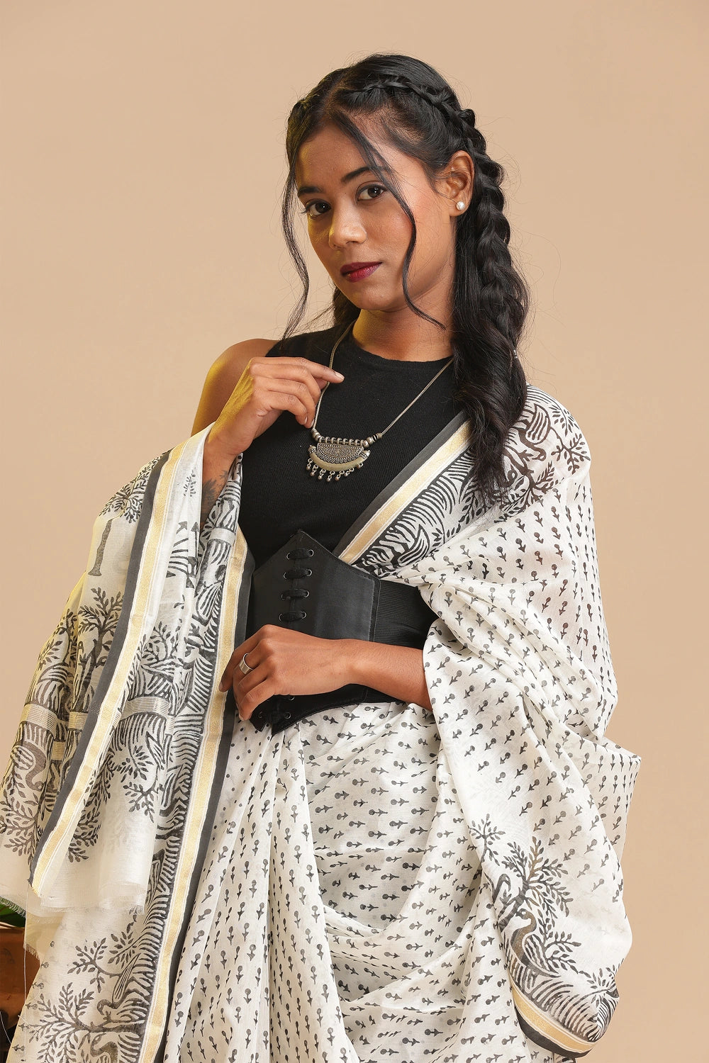 Swan Sapphire - Chanderi Cotton Silk Saree