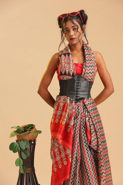 Chaotic Red - Chanderi Cotton Silk Saree