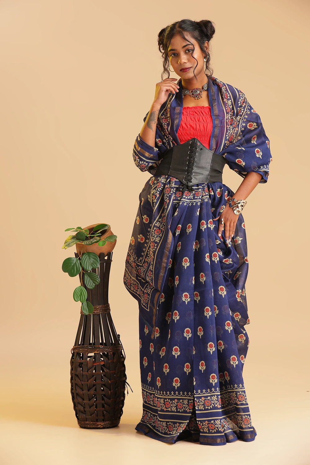 Indigo Heritage - Chanderi Cotton Silk Saree