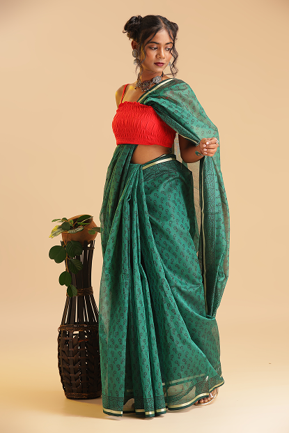 Regal Green - Chanderi Cotton Silk Saree