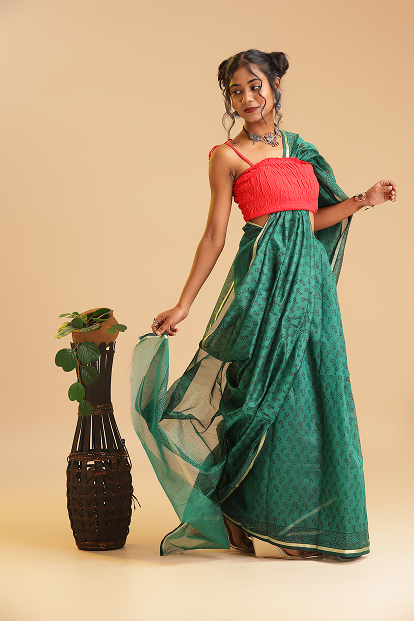 Regal Green - Chanderi Cotton Silk Saree