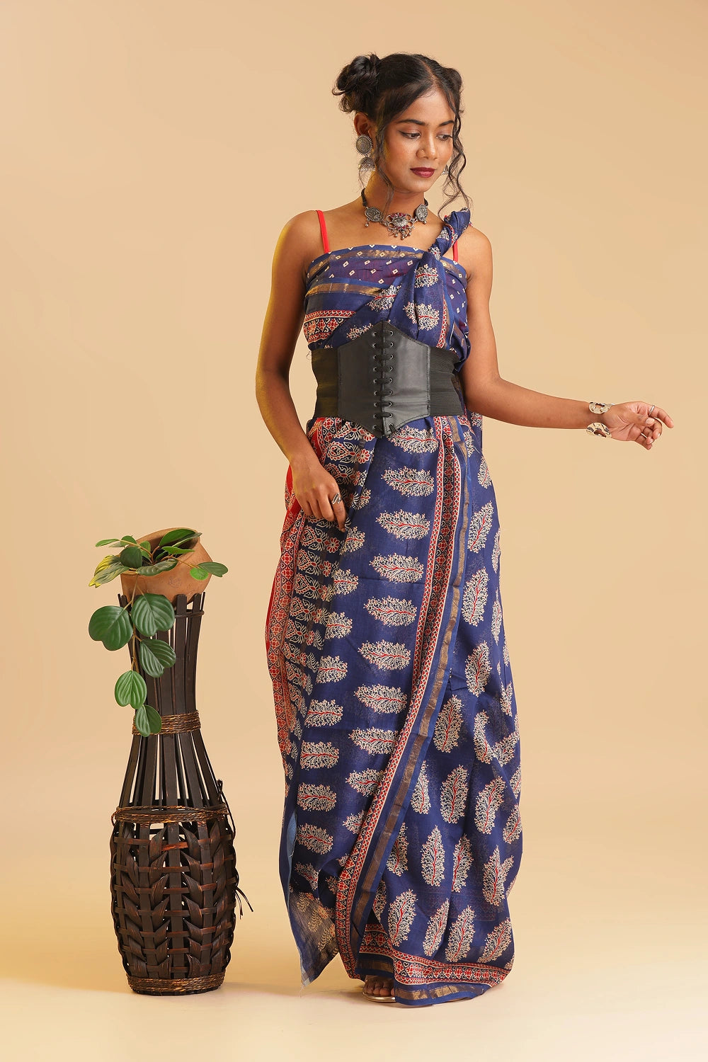 Blossoming Blue - Chanderi Cotton Silk Saree