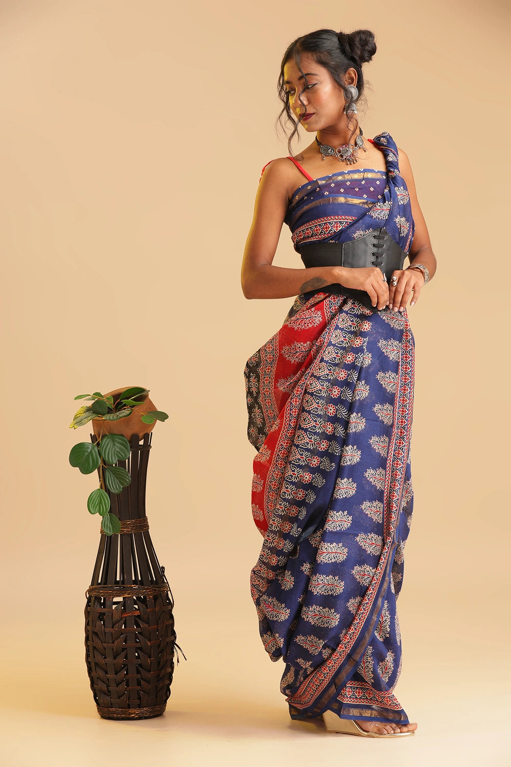 Blossoming Blue - Chanderi Cotton Silk Saree