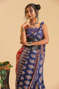 Blossoming Blue - Chanderi Cotton Silk Saree
