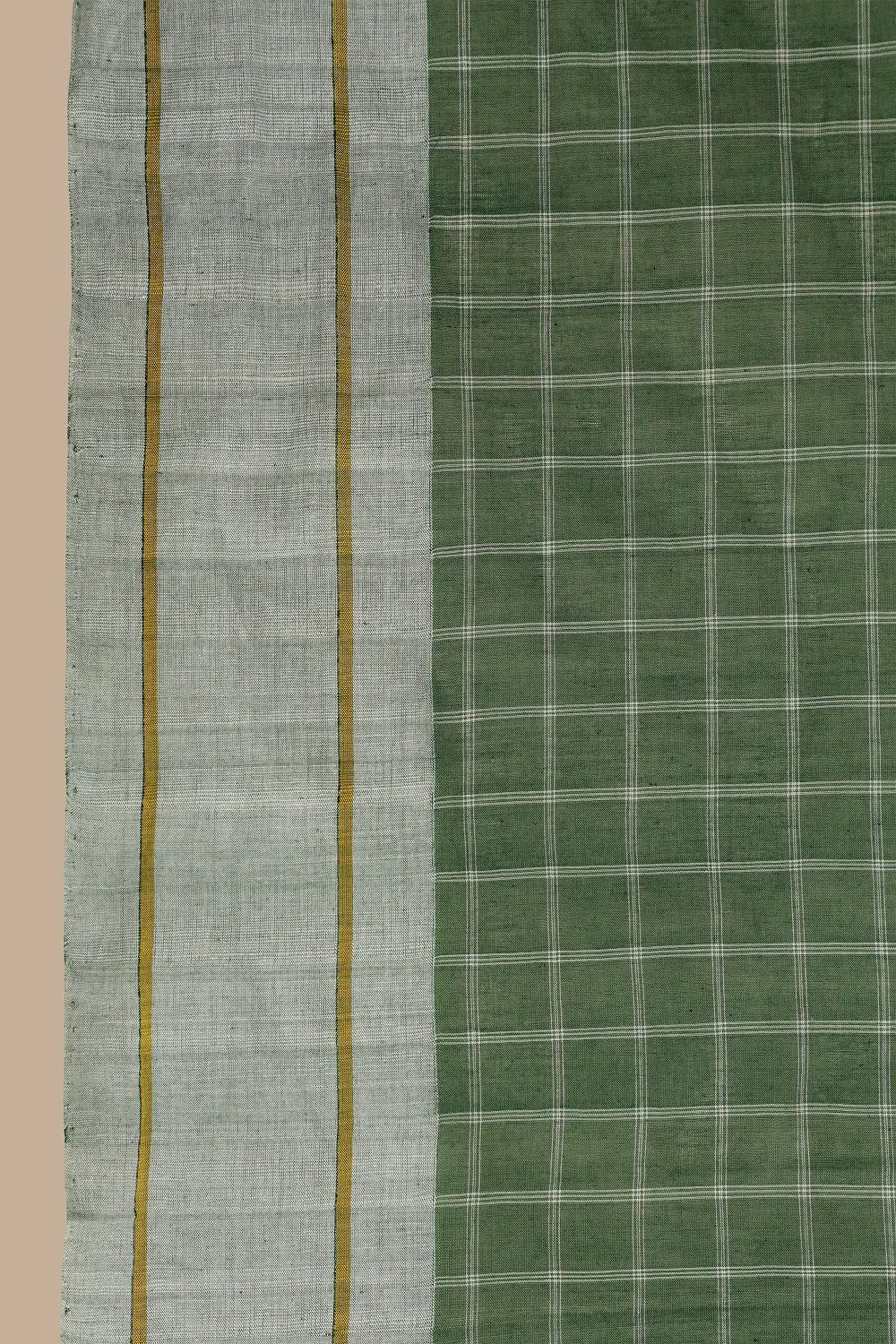 Udupi Cotton Saree | Bottle Green Aura – Checks Weave | Handwoven