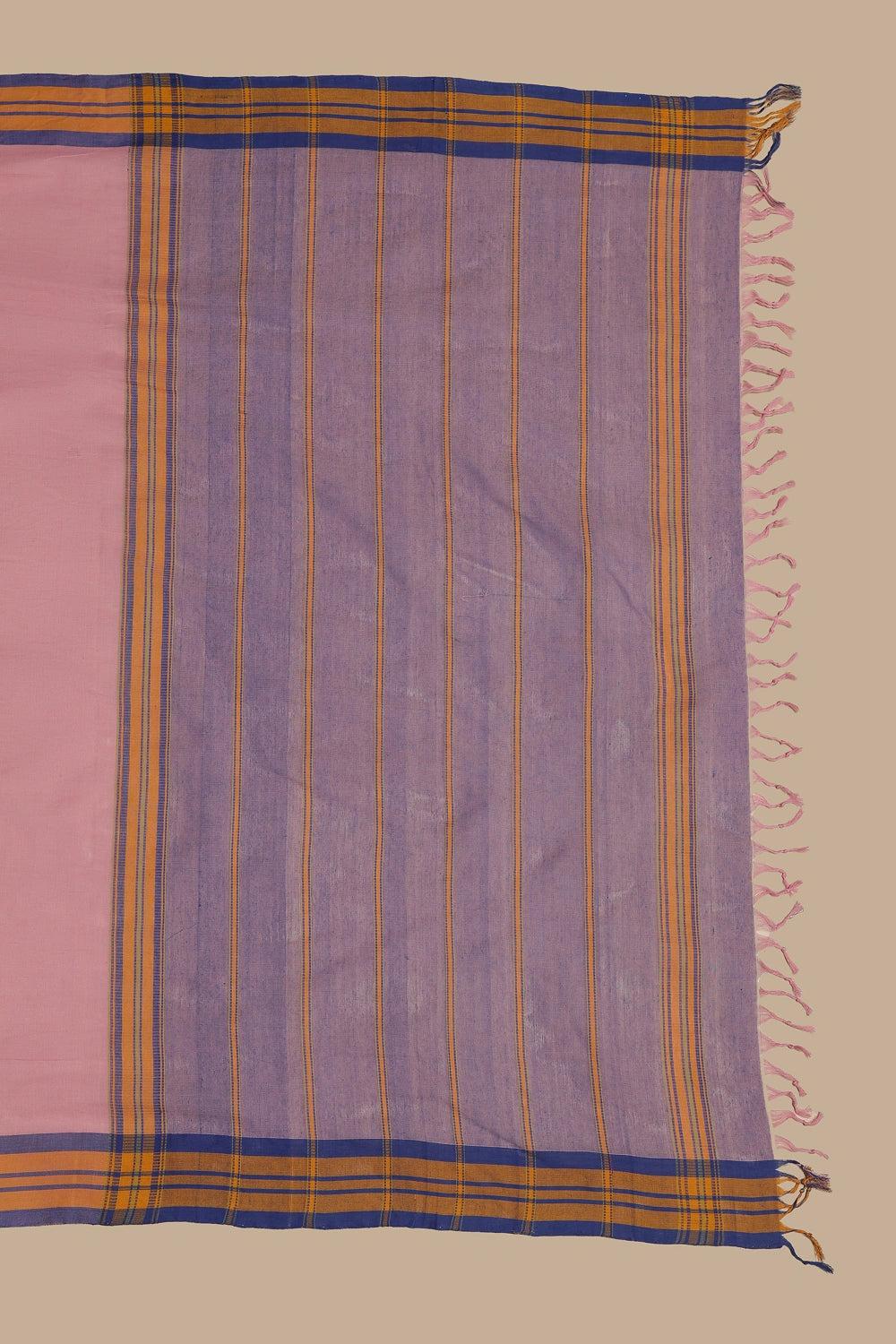Pink Udupi Cotton Saree | Lavender & Golden Stripes Pallu | Handwoven