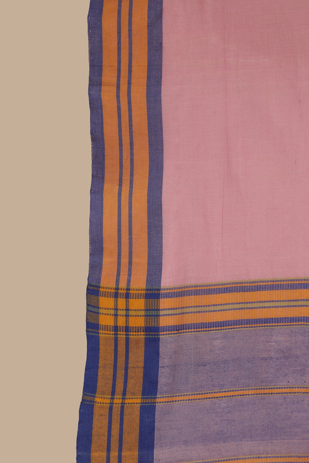 Pink Udupi Cotton Saree | Lavender & Golden Stripes Pallu | Handwoven