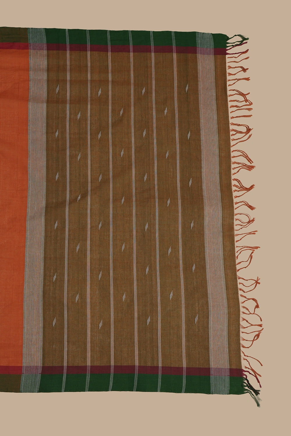 Udupi Cotton Saree | Burnt Ember – Buti Weave | Handwoven
