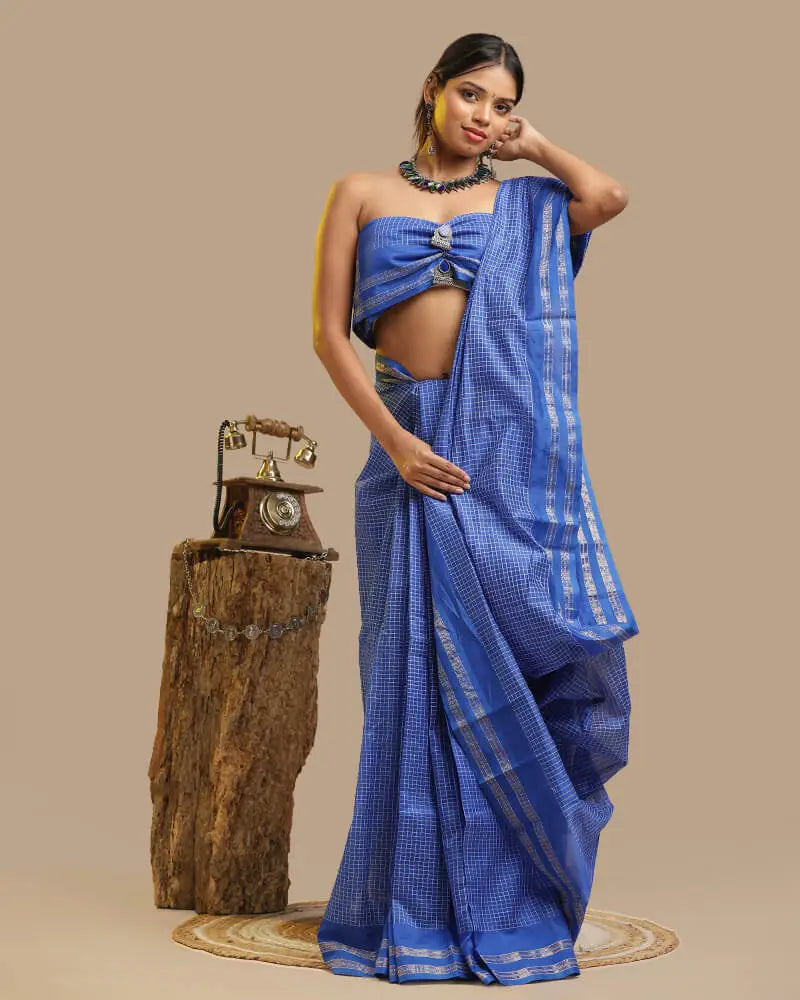 Royal Blue Kunbi Saree | Authentic Goan Handloom — Seere