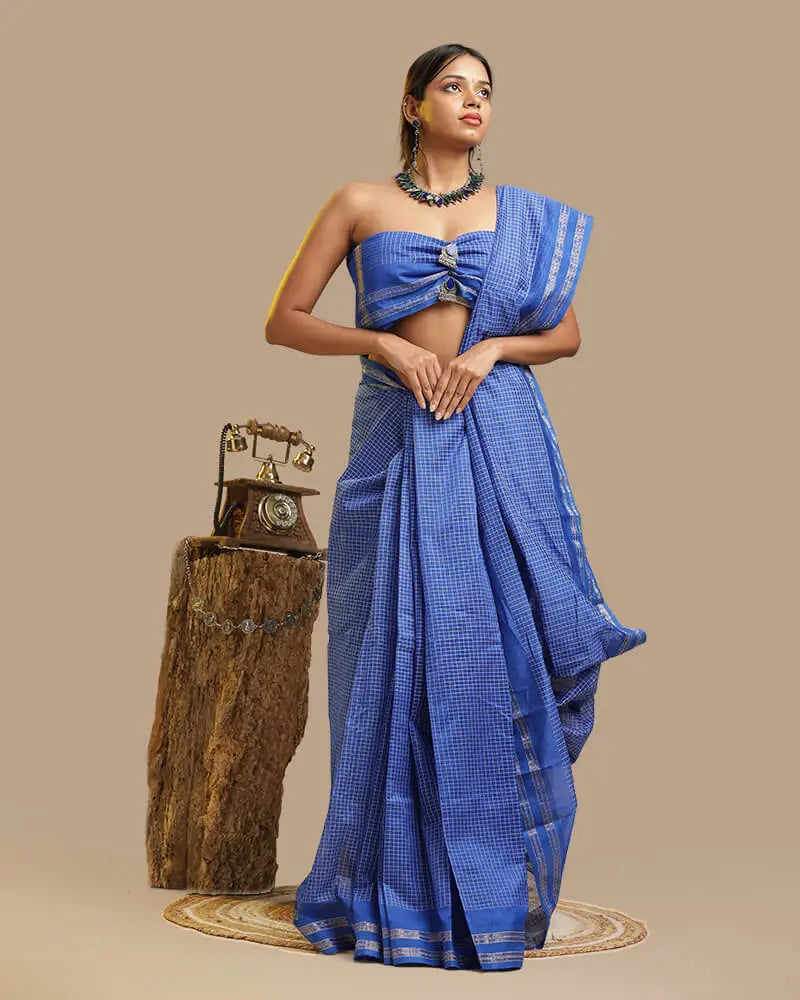 Royal Blue Kunbi Saree | Authentic Goan Handloom — Seere