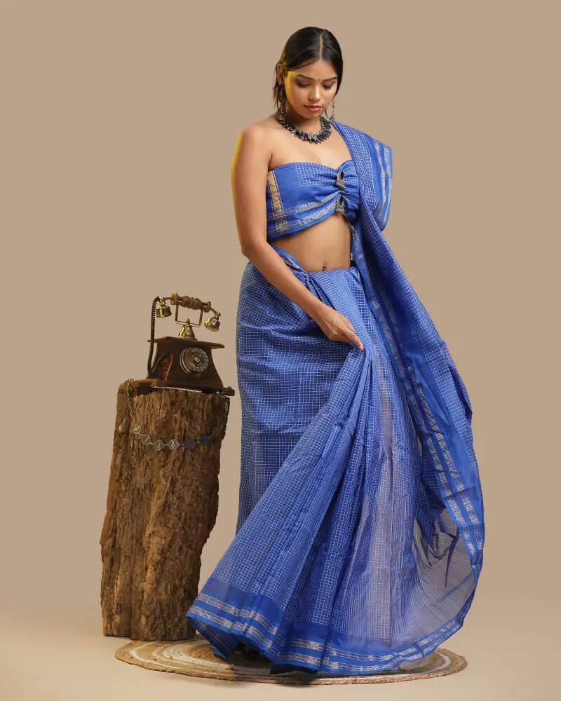 Royal Blue Kunbi Saree | Authentic Goan Handloom — Seere