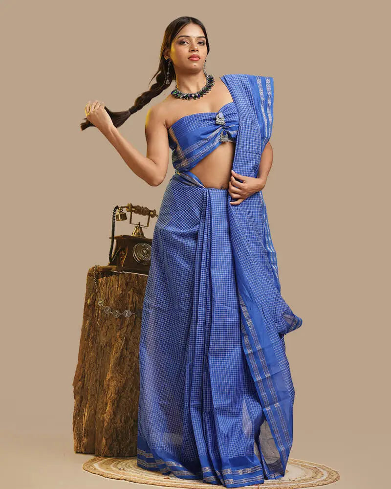 Royal Blue Kunbi Saree | Authentic Goan Handloom — Seere