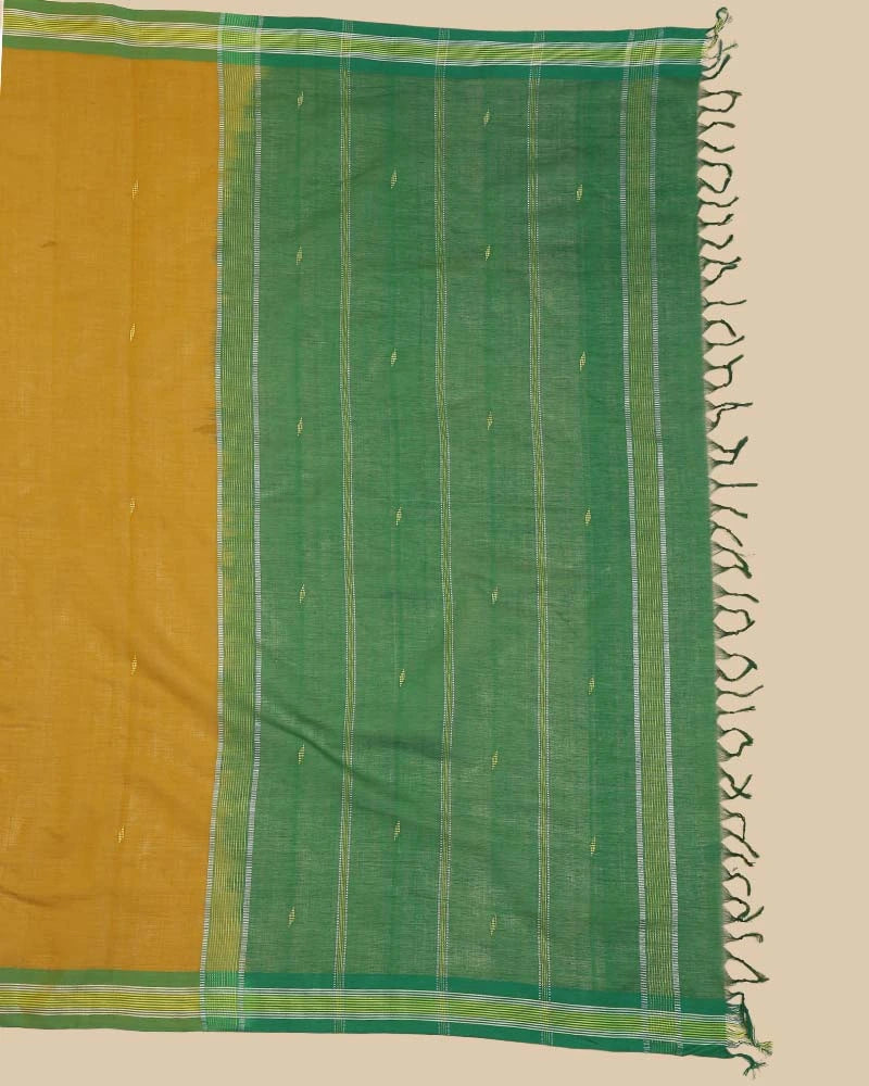 Olive Green Udupi Cotton Saree | Handwoven