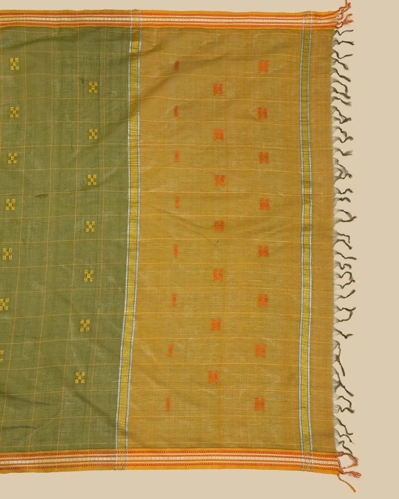 Olive Meadow Udupi Cotton Saree | Handwoven